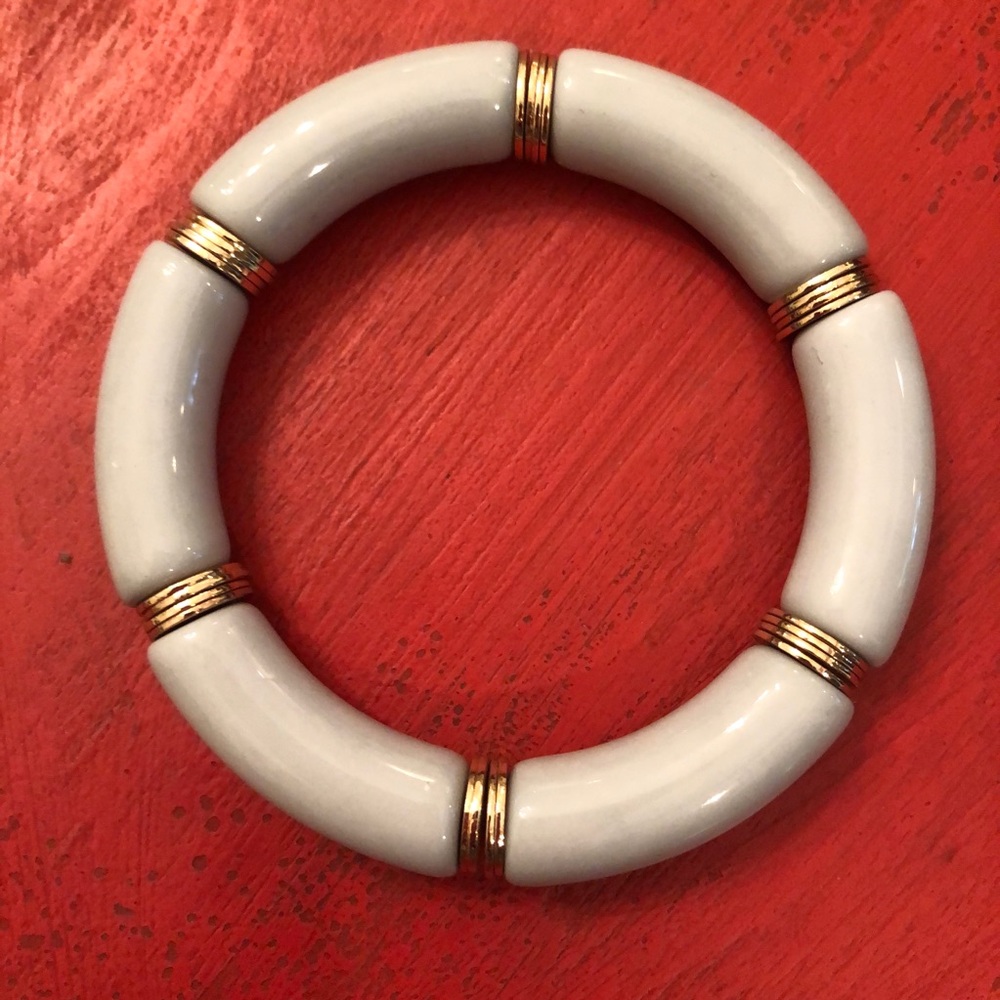NEW! Tubular Bracelet - Light Blue/Green Tubes with Gold Discs ⏺️ - Picture 2 of 6